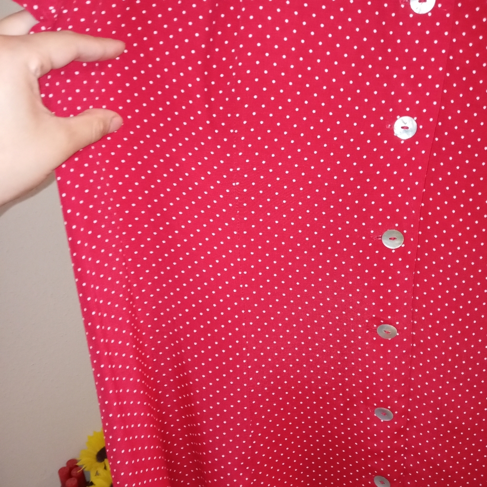 Red polka dot button down dress - Picture 6 of 6
